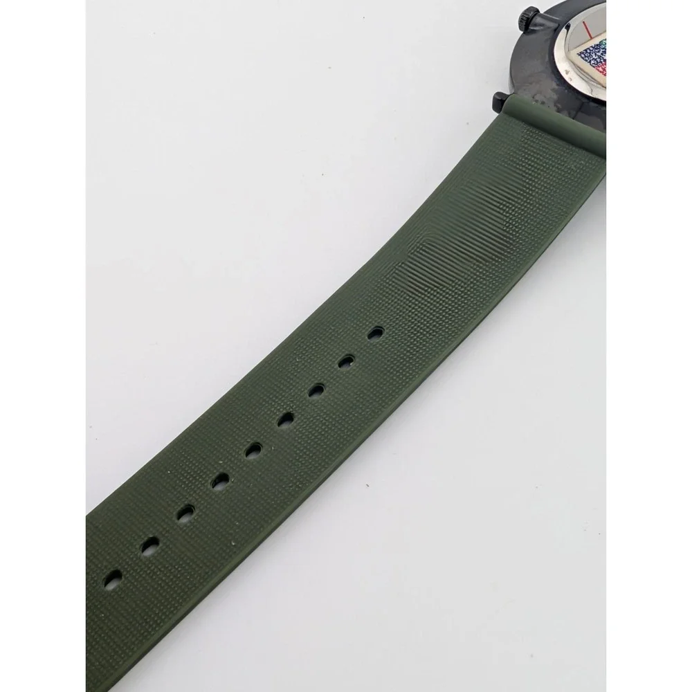 SKMEI Men's Watch Olive Green Silicone Band Black Orange Accents- New Battery